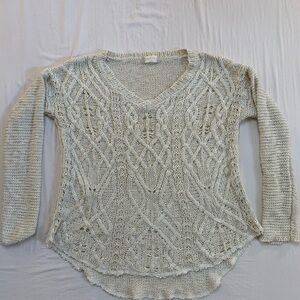 Altar'd State Cream V-Neck Sweater Cable Knit